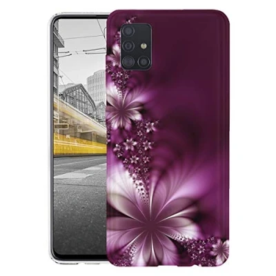 Abbildung von KX Mobile Hülle für Samsung A51 Handyhülle Motiv 593 Blume Lila Weiß Premium Silikonhülle SchutzHülle Softcase HandyCover Galaxy