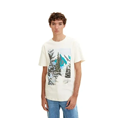 Abbildung von TOM TAILOR Denim Herren T Shirt mit Print 1033996, 10338 Soft Light Beige, M
