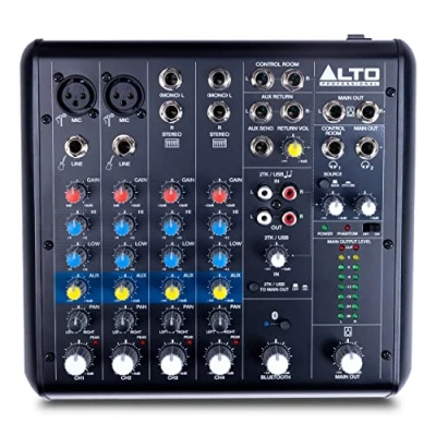 Abbildung von Alto TrueMix 600 Audio Mixer mit 2 XLR Mikrofoneingängen, USB Interface und Bluetooth für Podcasting, Live Auftritte, Recording, DJ, PC &amp; Mac
