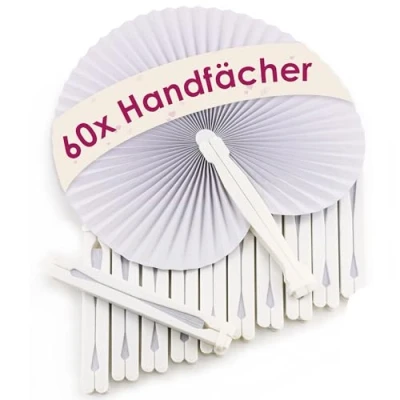 Abbildung von WeddingTree ® 60 x Handfächer Papier weiß faltbar DIY und Deko Spaß für Groß Klein Gast Geschenk Hochzeit Party Flamenco Bauch Tanz