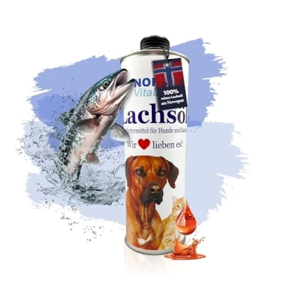 Abbildung von NordicVital Premium Lachsöl Hunde &amp; Katzen 1000ml Weißblechdose 100% Natürliches Fischöl/Fish Oil aus Norwegen Lachs Reich an Omega 3&amp;6 Fettsäuren Barf Öl abgefüllt in Deutschland