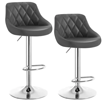 Abbildung von WOLTU Barhocker 2er Set, Grau Barstuhl Tresenhocker Küchenstuhl, Gute gepolstert, Kunstleder, Höhenverstellbar, Drehbar, BH23gr 2