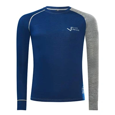 Abbildung von Black Crevice Herren Langarmshirt aus Merino Wolle in XL steel blue/grey I Funktionsshirt atmungsaktiv Funktionsunterwäsche Base Layer Long Sleeve Skiunterwäsche