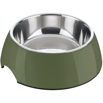 Abbildung von Hunter Melamin Napf, Farbe: Khaki, mit Edelstahleinsatz, rutschfest, Kratz und stoßresistent, pflegeleicht, spülmaschinengeeignet, Größe: 160 ml