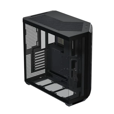 Abbildung von APNX V1 Zweikammer ATX Mittel Tower Luftstrom PC Gehäuse, Panorama Glasscheiben, 10 Lüfterschlitze, 360 mm Heizkörperunterstützung, abgewinkelter Fronteinlass 16 cm x 2 Lüfterhalterung, GPU Halterung,