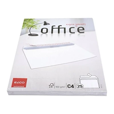 Abbildung von ELCO 74477.12 Office Verpackung mit 25 Briefumschläge/Versandtasche, Haftklebeverschluss, C4, 100g, weiss, Fenster: nein 229x324