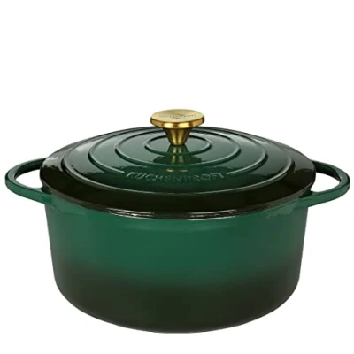 Abbildung von Küchenprofi Gusseisen Bräter mit Deckel, grün/innen schwarz , 26 cm, Schmortopf, Auflaufform, Dutch Oven, Brotbacktopf, emailliert, für alle Herdarten(inkl. Induktion), zum Schmoren,Backen,Braten