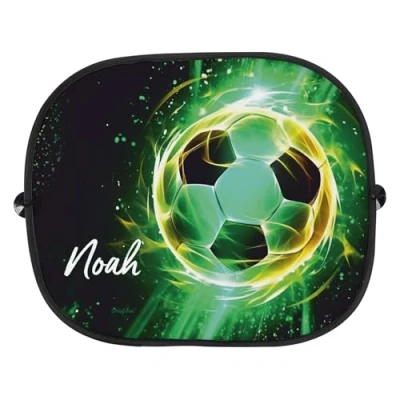 Abbildung von Striefchen® Sonnenschutz für Seitenscheiben Auto Kinder mit Namensaufdruck (Fußball)
