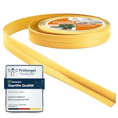 Abbildung von Quest Weichsockelleiste Selbstklebend, Knickleiste, Abschlussleiste für Küche, Badezimmer Dichtungsband PVC, Flexibel, Dicht, Dekorativ 10 mm x 5 Meter, Gold