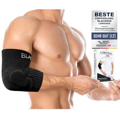 Abbildung von BLACKROX Ellenbogenbandage [Vergleichssieger 2024] Gr. S L, Damen &amp; Herren, LUMIORO, Schwarz