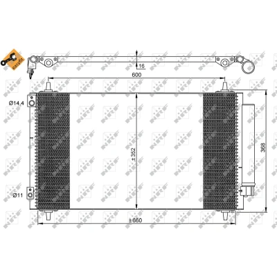 Abbildung von NRF EASY FIT 35935 Klimakondensator mit Trockner, Dichtring 14,4 11 Aluminium 660 PEUGEOT: 807, CITROËN: C8, FIAT: Ulysse II