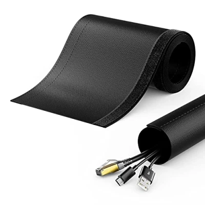 Abbildung von deleyCON 1,5m Kabelschlauch mit Klettverschluss 40mm Durchmesser Kabelmanagement Kabelkanal Kabelschutz Robuster Nylon Kabelmantel Haushalt Büro Schreibtisch Schwarz