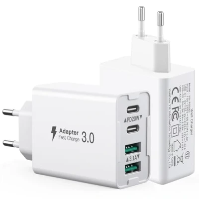 Abbildung von [2 Stück]USB C Ladegerät 40W,4 Ports Mehrfach mit USB und A,USB Schnellladeblock Dual Port PD+QC Wandstecker Multiport Typ Kompatibel iPhone 14/15/13/12/Pro Max/Samsung/Tablet