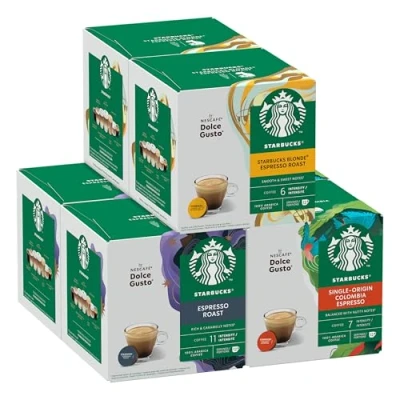 Abbildung von STARBUCKS Probierset, Espresso Varianten by Nescafé Dolce Gusto Kaffeekapseln 6 x 12 (72 Kapseln) Exklusiv bei Amazon