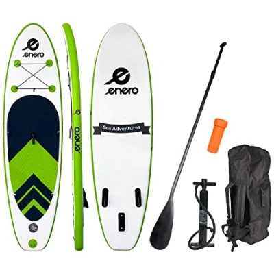 Abbildung von Enero SUP Board Aufblasbares Stand Up Paddle Leichtes Wassersportboard mit Rucksack, Pumpe, Aluminiumpaddel, Max Belastung 80kg, 275 x 76 10 cm, Grün