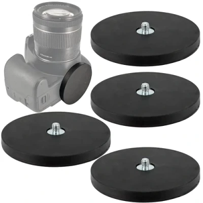 Abbildung von Neodym Magnet Gummiert Magnetische Halterung mit 1/4 Zoll Gewinde Kamerahalterung Kamera Mount für Actioncam DSLR GoPro oder Studio Lampen (88mm 55KG, 4 Stück)