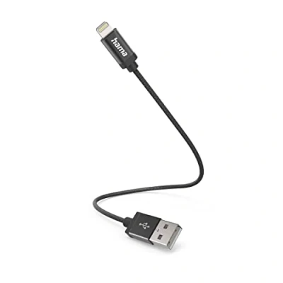 Abbildung von Hama iPhone USB A Lightning Kabel (USB 2.0 Stecker auf Ladekabel, Datenkabel, 0,2 m, MFI zertifiziert, 480 MBit/s, iPad/iPhone 13/12/11/XS/XR/X/8/7/7+/6s/6/5/SE2020) Schwarz