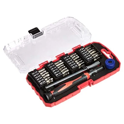 Abbildung von Amazon Basics PräzisionsschraubendreherBitSet, 51 stück, 1er Pack, Schwarz, Rot, Silber