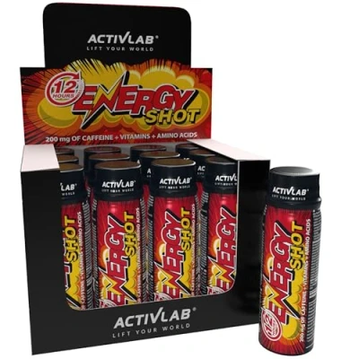 Abbildung von ACTIVLAB ENERGY SHOT 80 ml Koffein Getränk mit Vitamin C und B Vitaminen, Taurin Zuckerfrei 12 Shots in praktischer Box, Energiegetränk, Koffein, C, Vitamine, Taurin,