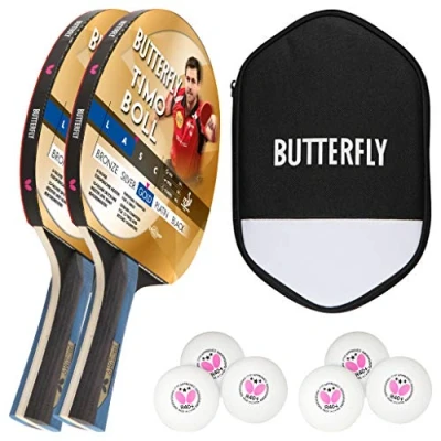 Abbildung von Butterfly 2x Timo Boll Gold 85021 Tischtennisschläger + Hülle 6x 3*** Bälle