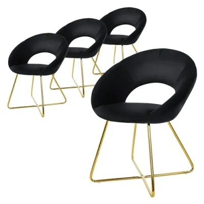 Abbildung von ML Design Esszimmerstühle 4er Set Samt, Schwarz, Wohnzimmerstuhl mit runder Rückenlehne, Polsterstuhl goldene Metallbeine, Ergonomische Esstisch Sessel, Küchenstuhl Schalenstuhl Schminktisch Stuhl