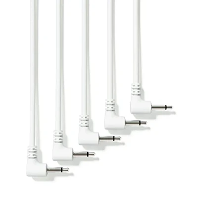Abbildung von ExcelValley 5 Pack Rechtwinkliger Mono Modular Patchkabel 3,5mm 1/8&quot; Eurorack Synthesizer [Weiß 90 cm 36&quot;]