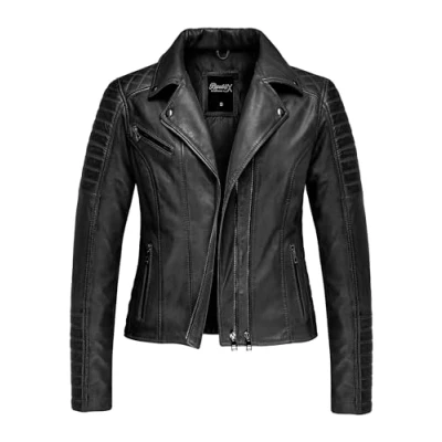 Abbildung von REPUBLIX Damen Echtleder Jacke Biker Zipper Lederjacke RJ 8007 Schwarz 3XL