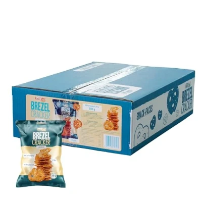 Abbildung von HELLMA Brezel Cracker Salz 28 Stk. Knabberei im Mini Beutel je 35 g einzeln Snack Vorrats Box für Büro oder unterwegs
