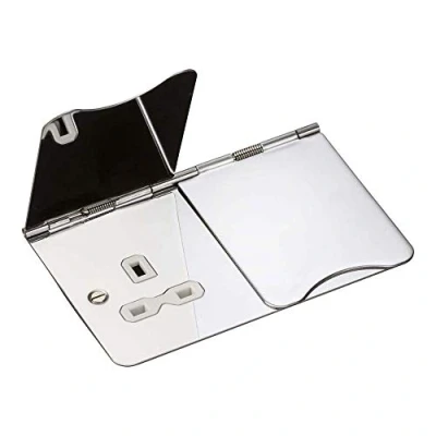 Abbildung von Knightsbridge FPR9UPCW Bodensteckdose ohne Schalter, flache Blende, 13 A, 2 G, poliertes Chrom mit weißem Einsatz