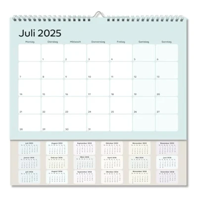 Abbildung von 2025/26 A4+ Kalender. 18 Monate (bis 26. Dezember). Einen Monat zum Ansehen. Wandkalender mit Dropdown Jahresplaner.