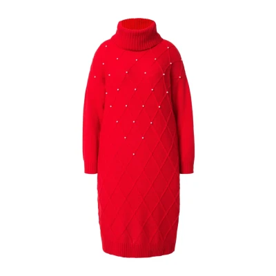Abbildung von MIAMODA Jerseykleid Strickkleid Rhombenstruktur Zierperlen Langarm