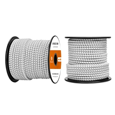 Abbildung von Abma Cord Gummiseil Expanderseil 4mm 20M Gummischnur UV Beständig Planenseil 100% Dehnung Spannseil für Plane, Anhängerplane, Sonnensegel, Zelte, Banner Weiss &amp; Schwarz