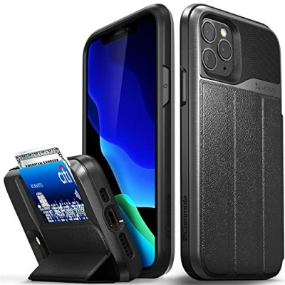 Abbildung von VENA iPhone 11 Pro Hülle, vCommute (Military Grade, Kartenfach) HandyHülle mit Standfunktion, Leder Flip Brieftasche Etui Schutzhülle für Apple (5.8&quot; inch) Grau