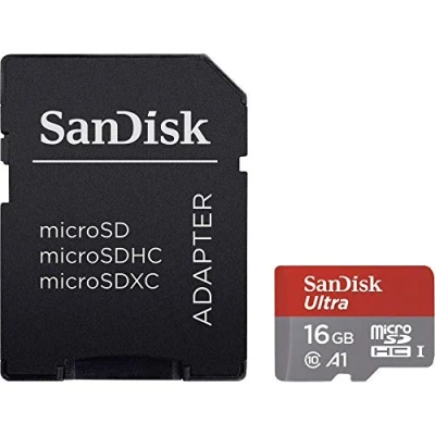 Abbildung von SanDisk Ultra 16 GB microSDHC Memory Card + SD Adapter with A1 App Performance Up to 98 MB/s, Class 10, U1 , Red
