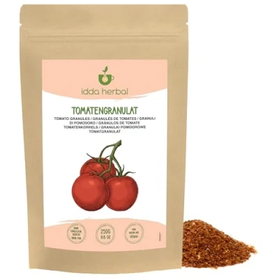 Abbildung von Tomatenflocken (250g), Tomatenstücke 13 mm, 100% Natürlich und rein, Vegan, Gewürz aus getrockneten Tomaten für die Zubereitung von Tomatenmark, Nudelsauce, Pizzasauce