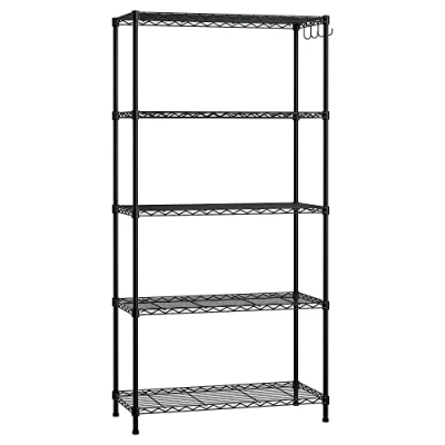 Abbildung von WORKPRO Lagerregal mit 5 Höhenverstellbaren Regalböden und Verstellbaren Nivellierfüßen, Metallregal Kellerregal Werkstattregal Regal, bis 340 kg belastbar, 75x35x150cm, 4 Haken, Schwarz