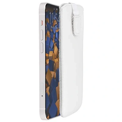 Abbildung von mumbi Echt Ledertasche kompatibel mit iPhone 12 Mini Hülle Leder Tasche Case Wallet, Weiss