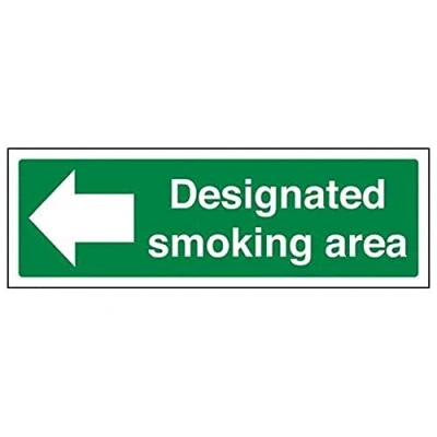 Abbildung von vsafety 57014 ax s &quot;/Pfeil links DESIGNATED SMOKING AREA&quot; Verbot Zeichen, selbstklebend, Landschaft, 300 mm x 100 mm, grün