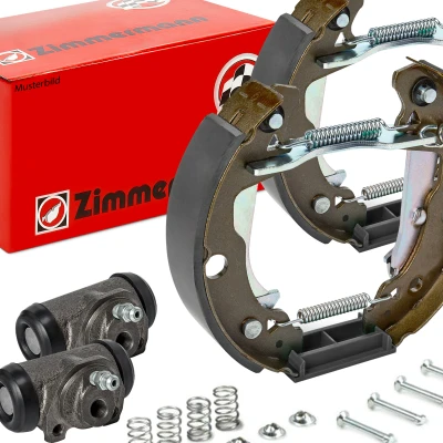 Abbildung von ZIMMERMANN KIT Z 20990.128.3 Bremsensatz, Trommelbremse mit Radbremszylinder, Foto entspricht Lieferumfang FORD: FIESTA 6, 6 Van