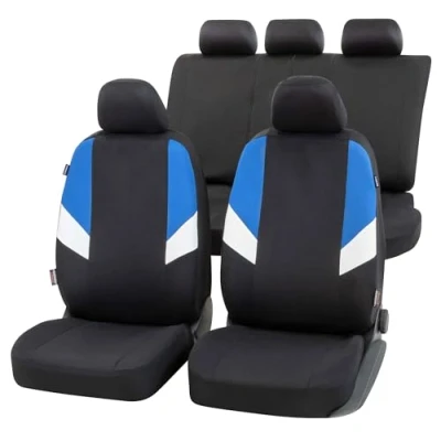 Abbildung von Walser Auto Sitzbezug Cala Komplettset, Universal PKW Sitzbezüge 4 teilig, Schonbezüge, 2 Vordersitzbezüge, 1 Rücksitzbezug schwarz blau
