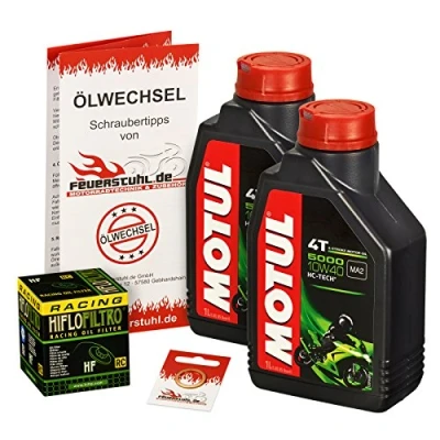 Abbildung von Motul 10W 40 Öl + HiFlo Ölfilter für Kawasaki KLE 650 Versys, 07 15, LE650A LE650C Ölwechselset inkl. Motoröl, Racing Filter, Dichtring
