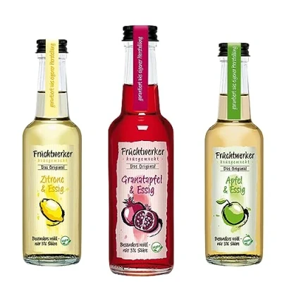 Abbildung von Fruchtwerker Essig und Granatapfel Set I Verschiedene Sorten Fruchtig Fruchtessig Rein Pflanzlich Süß In Glasflaschen (Granatapfel + Zitrone Apfel)