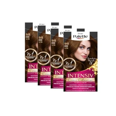 Abbildung von POLY PALETTE Intensiv Creme Coloration 6 65/645 Honigbraun Stufe 3 (4 x 115 ml), permanente für bis zu 8 Wochen intensiven Farbglanz &amp; 100% Grauabdeckung
