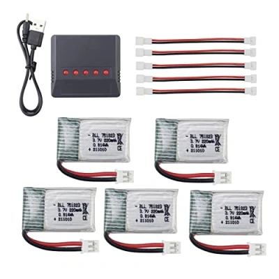 Abbildung von 5PCS 3.7V 220mAh Hochleistungs Lipokku mit 5in1 Ladegerät für E010 E010C E011 E011C E013 GoolRC T36 NINHUI NH010 F36 H36 HS210 SANROCK GD65A ATOYX AT 66 Quadcopter RC Drohne Batterie…