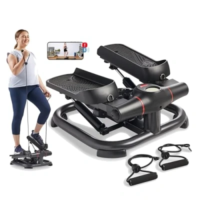 Abbildung von Sunny Health &amp; Fitness 2 in 1 Premium Power Stepper mit Widerstandsbändern, Low Impact Cardio, platzsparend, höhenverstellbar, max. 150 kg und SunnyFit® App Enhanced Bluetooth Konnektivität SF S021054
