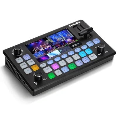 Abbildung von FoMaKo Video Mixer Livestream 4 Kanal HDMI USB3.0 mit 5.5 Zoll LCD Bildschim Stream Deck PTZ Kamera Controller Audio Einbettung Switcher for Live Streaming (KC601 Pro)
