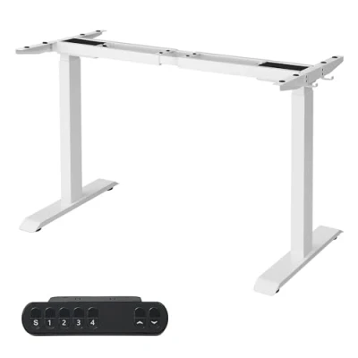 Abbildung von SONGMICS Höhenverstellbarer Schreibtisch elektrisch, Schreibtischständer, Doppelmotor, mit Haken, stufenlos verstellbar, Memoryfunktion, Stahl, weiß LSD019W01