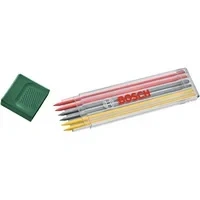 Abbildung von Bosch mehrfarbige Minen, 6 Stück (Ersatzminen für Tieflochmarker; 2x rot; gelb; graphit HB; 2,8 mm Durchmesser; Etui zur geschützten Aufbewahrung)