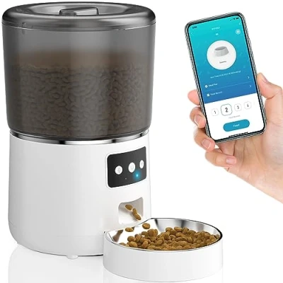 Abbildung von Futterautomat Katze, 4L Automatischer Futterspender 1 10 Mahlzeiten pro Tag Katzenfutter Automat mit Edelstahlnapf, Einfache Bedienung für Katzen/Hunde