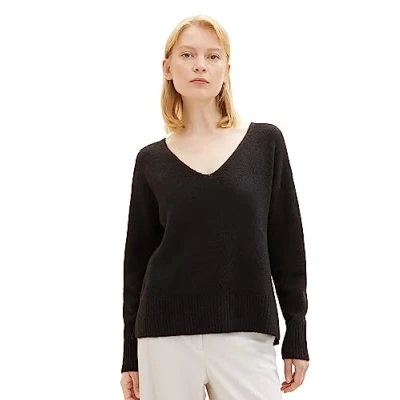 Abbildung von TOM Tailor Denim MIT V Ausschnitt Strickpullover, Damen, Größe: Small, Deep black